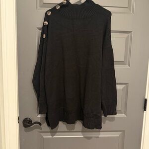 Anthropologie Black Button-Accent Turtleneck Sweater Size 2X